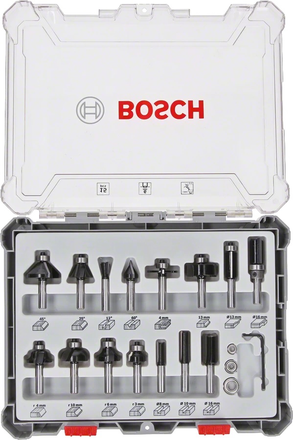 Bosch Fräser-Set, 6-mm-Schaft, 15-teilig (Art. 2607017471)