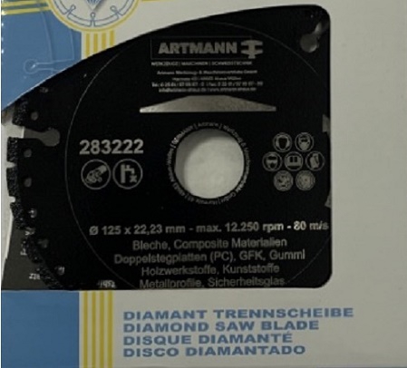 Artmann Diamant Trennscheibe Vakuum (283222-125-22-SCHWARZ) (Art-Nr 12882)