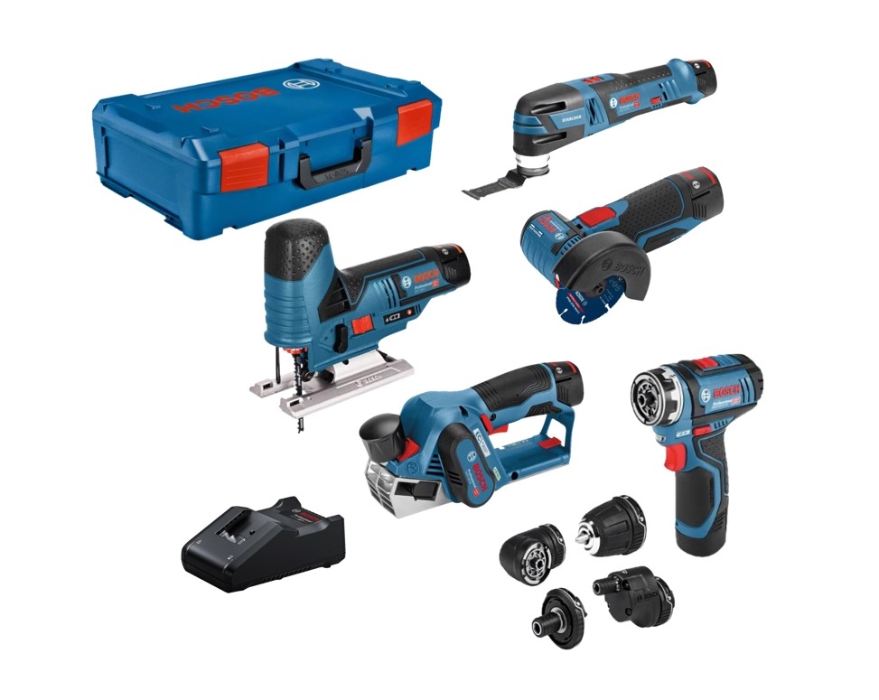 Bosch Combo Kit 5er-12V-Werkzeug-Set: GSR+GOP+GHO+GWS+GST+GBA+GAL (Art. 0615A0017D)