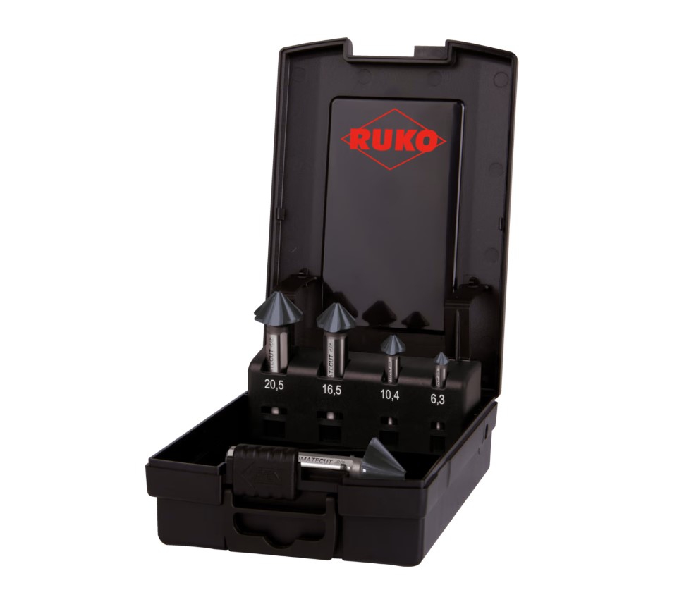 Ruko UC Kegel u. Entgratsenker-SATZ 4S HSS RUnaTEC 6,3-25,0 MM 5TLG in Rose-Box (Art. 102891PRO)