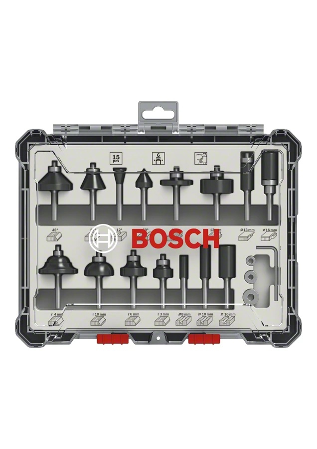 Bosch Fräser-Set, 6-mm-Schaft, 15-teilig (Art. 2607017471)