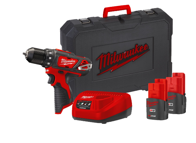 Milwaukee Akku-Bohrschrauber Set mit AKKU: M12BDD-0, 1 x M12B2, 1 x C12C, 1 x BMC